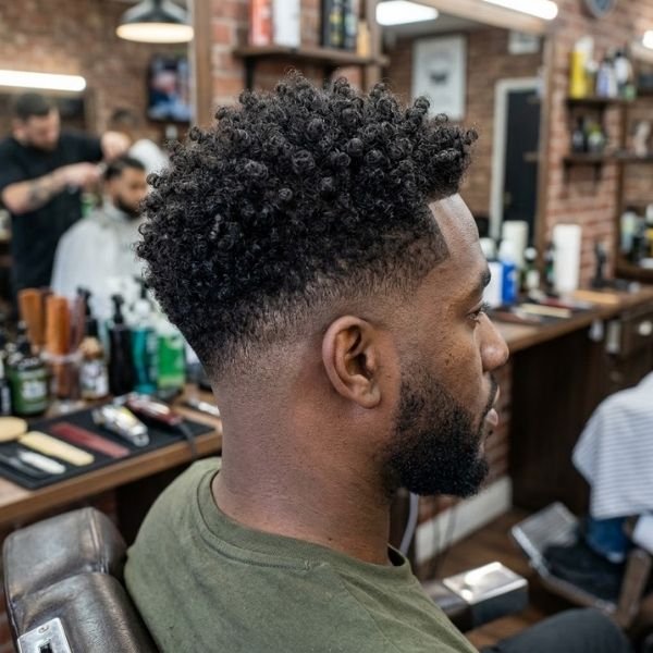 10. Textured Curls with Mid Taper Fade