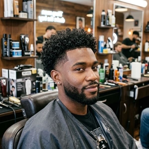 11. Permed Curls with Mid Taper Fade
