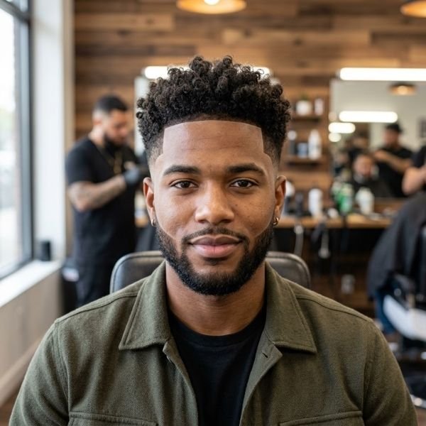 14. Curly Top Fade with Line Up