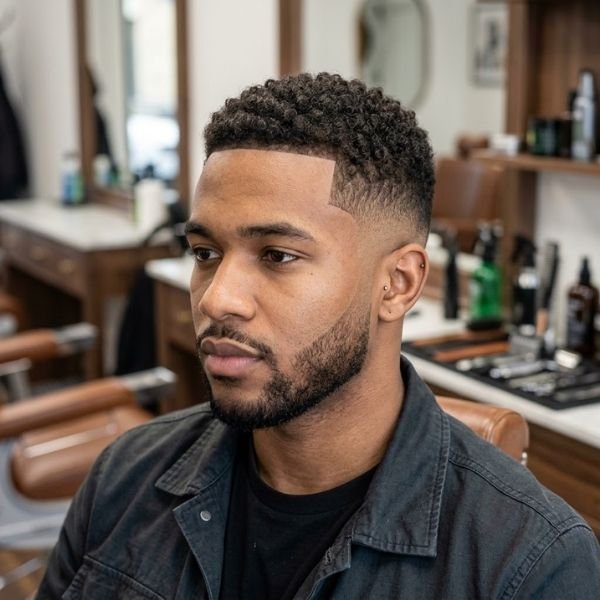 15. Curly Buzz Cut with Mid Taper Fade