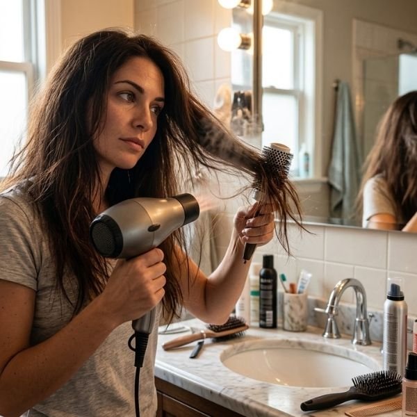 3. Neglecting heat protection when blow-drying hair