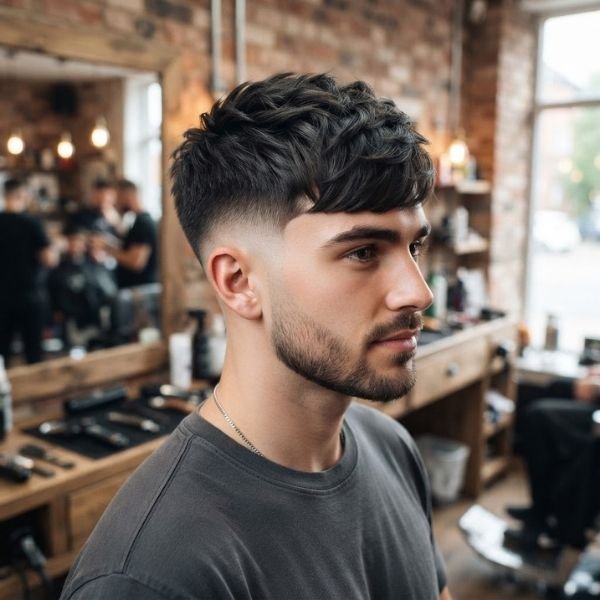 3. Side-Swept Fringe with Mid Taper Fade