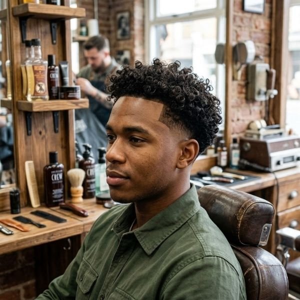 4. Loose Curls with Mid Taper Fade
