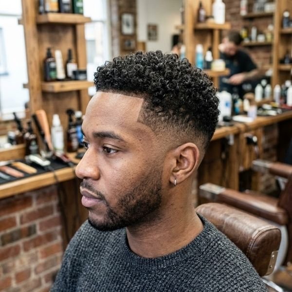 6. Tight Curls with Mid Taper Fade