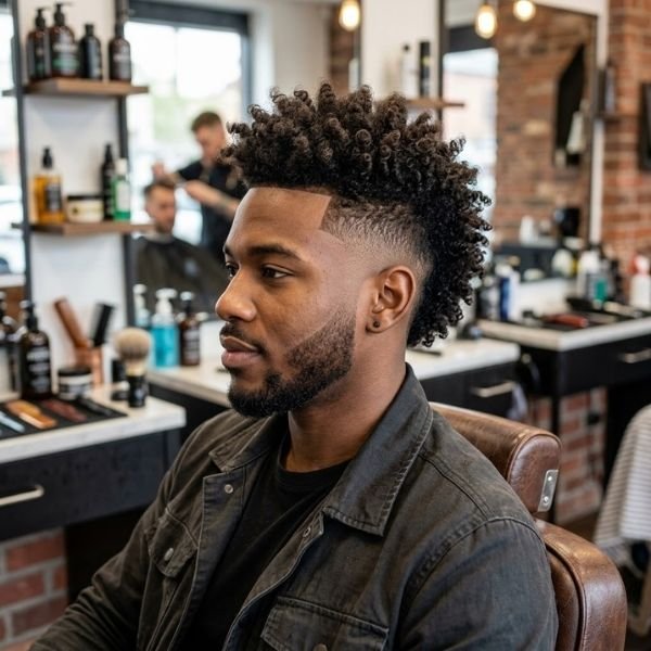 8. Curly Mohawk with Mid Taper Fade