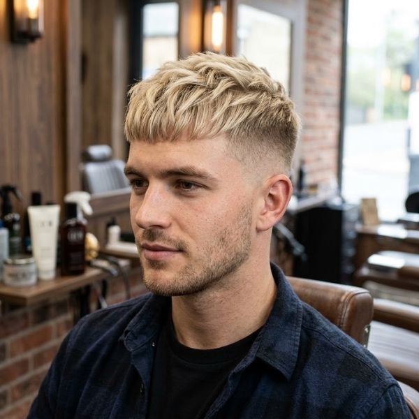 13. Blonde Textured French Crop Mid Fades