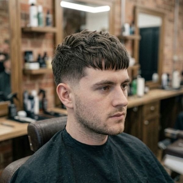 8. Mid Fade French Crop with Textured Straight Hair