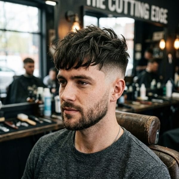 Long French Crop Fade with Messy Top