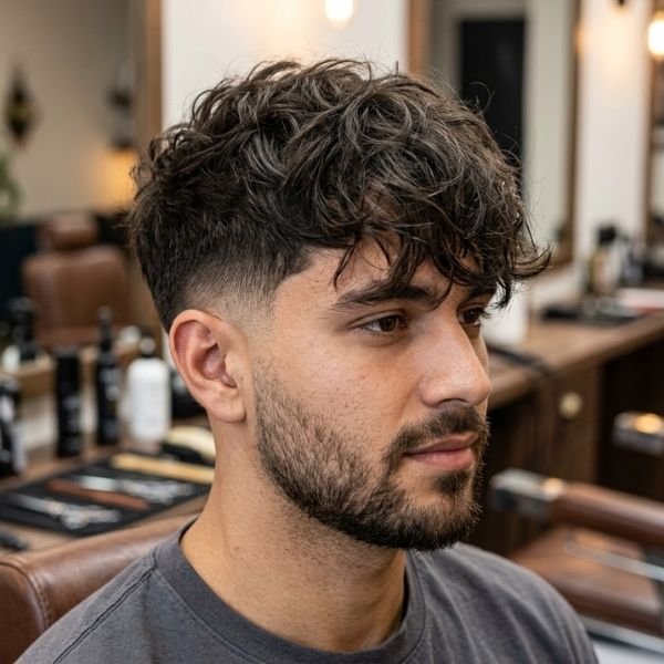 Messy Textured Fringe Low Taper Fade